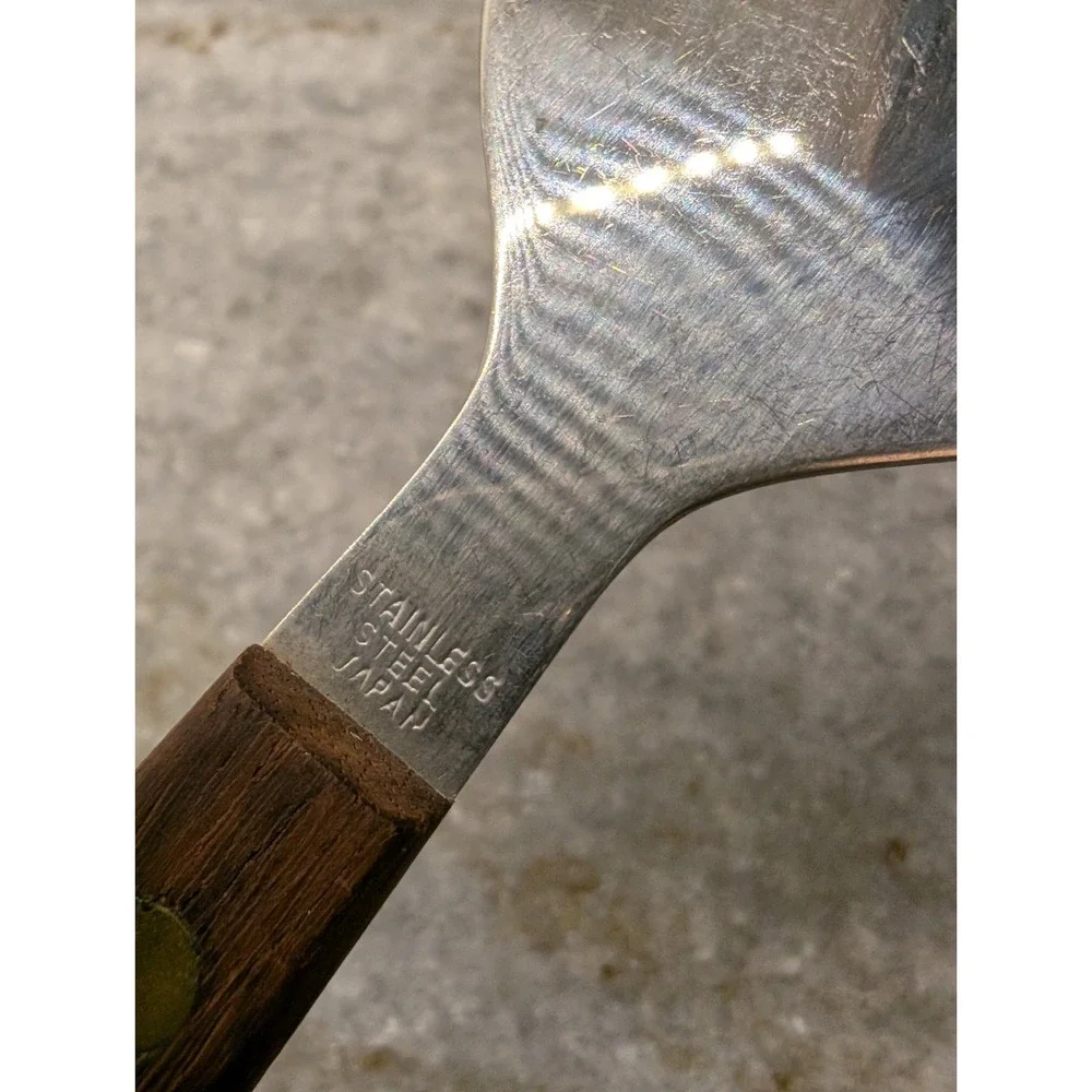 1 x Vintage MCM Teak SALAD SERVING Wood Handle Fork Japan Stainless‎ Steel